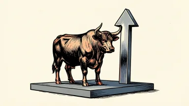 Charles Schwab's pretax profit margin is represented by a bronze bull and a rising steel arrow on a platform.