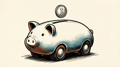 Lyft CEO envisions brand growth; a car-shaped piggy bank with a coin about to drop in.