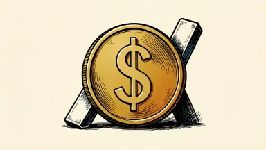 Strategy Inc's conditional dividend plan for STRC preferred stock: a large gold coin with a dollar sign held upright by a solid metal bar.