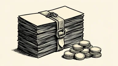 Skydance Corp issues bonds in an exchange-offer settlement, shown as a stack of bundled paper bonds with coins.