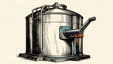Eastman Chemical downgraded to neutral: an industrial storage tank beside a control lever being moved to a middle position.