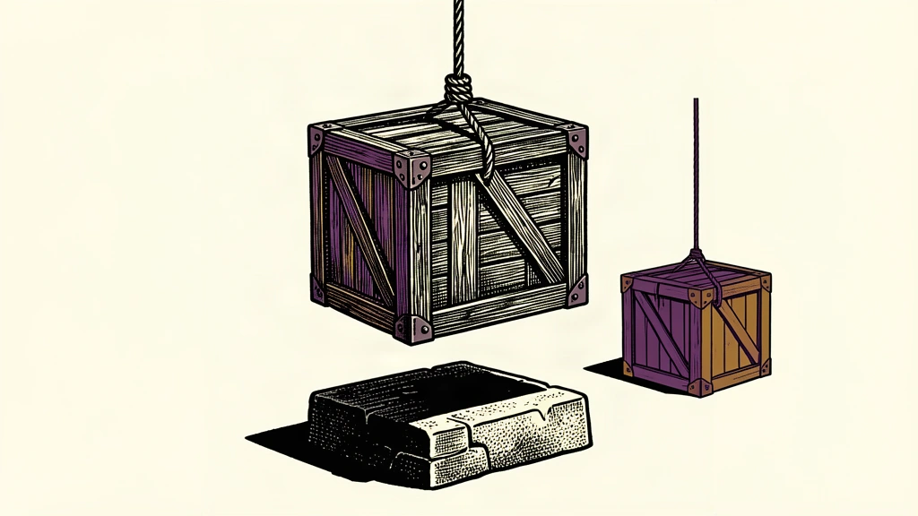 A shipping crate being lifted by a rope above a stone base, representing rising import costs.
