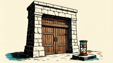 Prudential Financial Japan units facing extended business suspension: a large stone gatehouse with closed doors and an hourglass on a plinth.