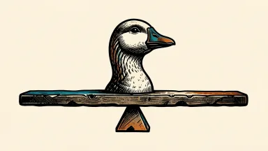 Goosehead Insurance downgraded to neutral: a stone goose head rests on a perfectly balanced horizontal scale.