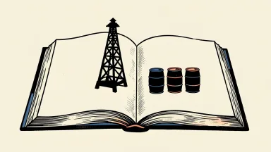HF Sinclair price target raised, shown as an oil derrick and barrels on an open book.