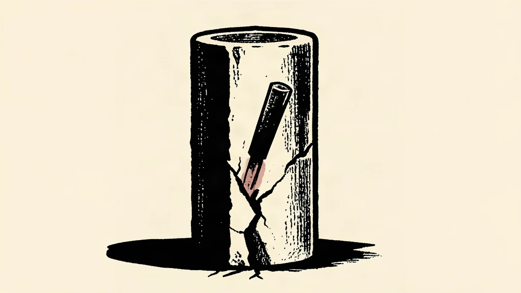 A sturdy stone pillar remains standing despite a heavy wedge splitting its foundation.