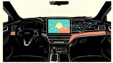 BlackBerry QNX software validation: a glowing digital interface tile integrated into a sleek vehicle dashboard silhouette.