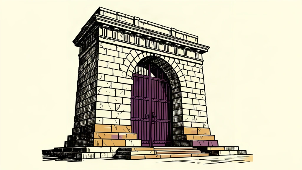 A sturdy stone arch with a closed iron gate stands resiliently on a solid base.