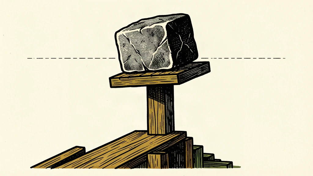 A heavy stone block is lifted high on a rising platform, surpassing a marked forecast line.