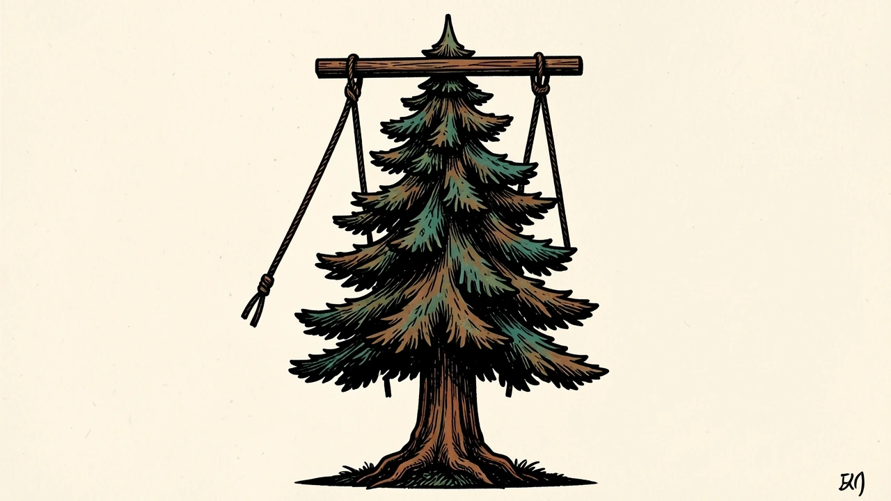 Redwood Trust price target lowered by BTIG: a stylized redwood tree is pressed from above by a heavy horizontal bar.
