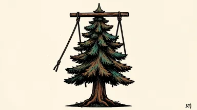 Redwood Trust price target lowered by BTIG: a stylized redwood tree is pressed from above by a heavy horizontal bar.