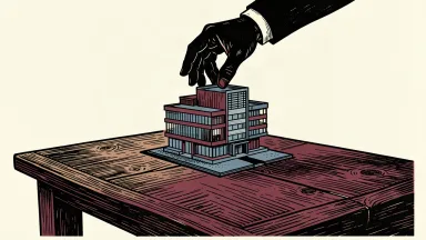 Parke Bancorp board appointment: a hand places a commercial building model into a slot on a boardroom table.