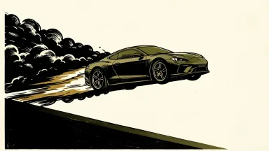 Tesla Roadster prototype mid-air after a ramp jump, with stylized thruster trails suggesting extreme acceleration.