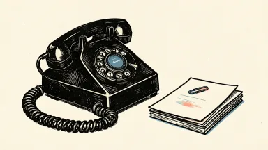 Telecom insider trading report depicted by a telephone handset and a stack of papers with a paperclip.