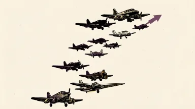 Flyte Aviation's record quarterly revenue is shown as a rising formation of aircraft silhouettes with an upward trend line.