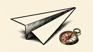 Boeing price target cut: an ivory paper airplane beside a brass compass on a flat surface.