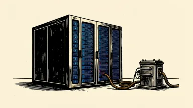 Applied Digital's revenue rises as a data center block stands beside a power transformer.