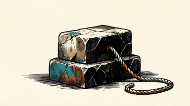 Egypt maintaining fiscal discipline: a heavy stone block remains stable and upright as a supporting rope slackens and falls away.