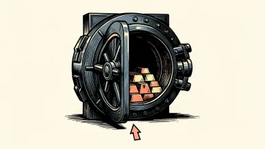 JPMorgan's 2026 net interest income guidance is above consensus, shown as a vault door with gold bars and an upward arrow.