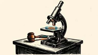 Korsana Biosciences initiated at Outperform by Wedbush: a laboratory microscope focuses on a petri dish next to an analyst's gavel.