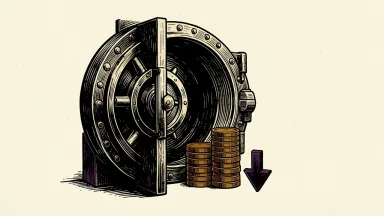 JPMorgan Chase Q3 2026 earnings: a bank vault door slightly open with a short stack of gold coins and a downward arrow.