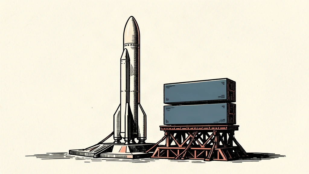 A vertical rocket stands next to a platform holding two stacked heavy slabs, symbolizing a doubled index weighting.