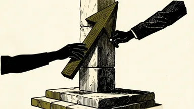 Banco Bradesco upgraded to overweight: a solid stone pillar being supported by a large upward-pointing arrow.