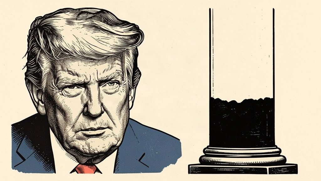 A portrait of Donald Trump next to a vertical bar that is less than half-filled with dark ink. Identity photo references adapted into illustration: Daniel Torok (Public domain; https://commons.wikimedia.org/wiki/File:Official_Presidential_Portrait_of_President_Donald_J._Trump_(2025).jpg); source https://commons.wikimedia.org/wiki/File:Official_Presidential_Portrait_of_President_Donald_J._Trump_(2025).jpg