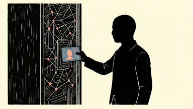 Workday to acquire C1.Ai: a digital identity card being inserted into a large office door that opens to a network of connected nodes.