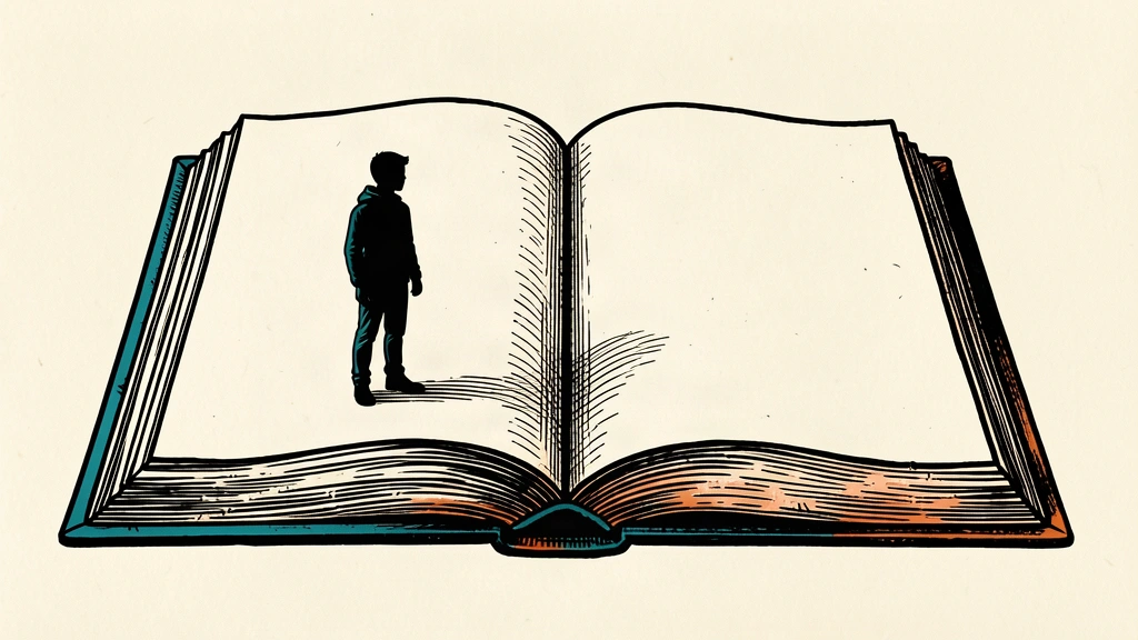 An editorial illustration showing a stone book with a sharp drop in the middle, where one page sits much lower than the other, as a small silhouette stands at the edge of the higher page.