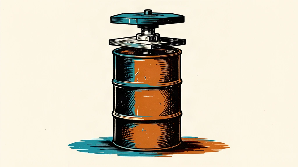 An editorial illustration of an oil barrel being compressed by a heavy metal plate, representing the cooling of producer price inflation.