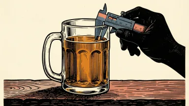 Ambev price target maintained by BofA: a large glass beer mug is measured by a pair of calipers to show a steady, unchanged height.