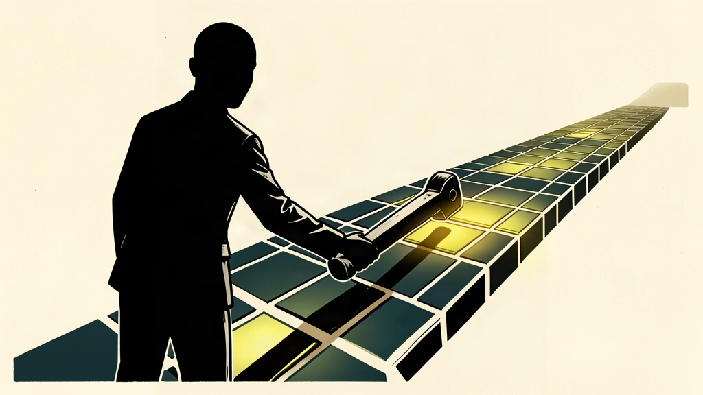 An editorial illustration showing a large silhouette controlling a lever to pace a sequence of glowing digital tiles.