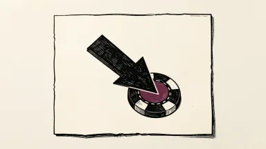 Boyd Gaming price target cut shown as a downward arrow over a casino chip on paper.