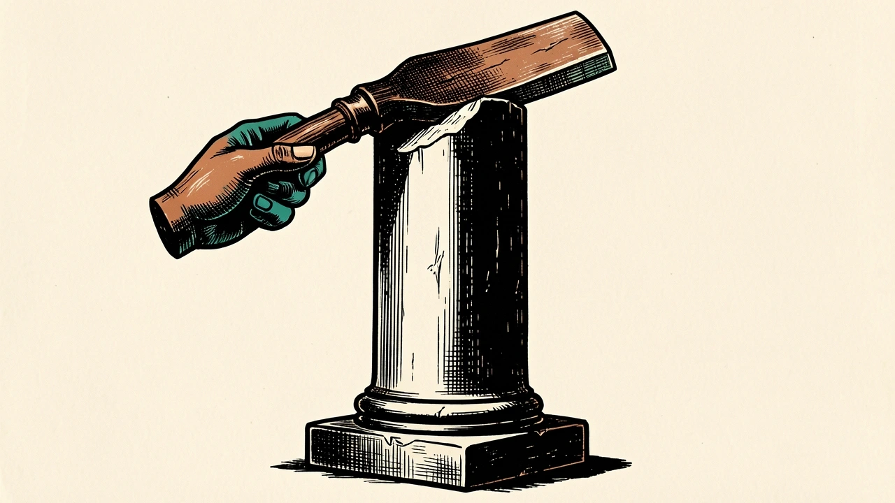 Federated Hermes price target lowered: a stone pillar with a small section being precisely trimmed by a chisel.