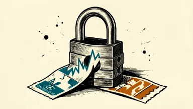 NFT Ltd. trading paused due to volatility: a heavy padlock clamped over a jagged ticker tape strip.