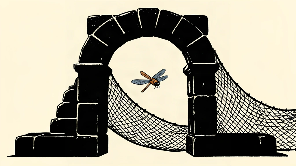 A sturdy stone archway protected by a waiting net as a small wooden glider approaches.