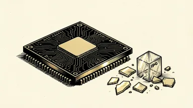Nvidia stock recovers despite a customer's scrapped IPO: a large microchip sits firmly on a surface next to a shattered glass structure.