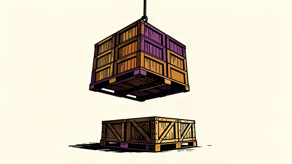 An editorial illustration showing a heavy industrial pallet being hoisted upward by a cable, representing the rise in producer prices.