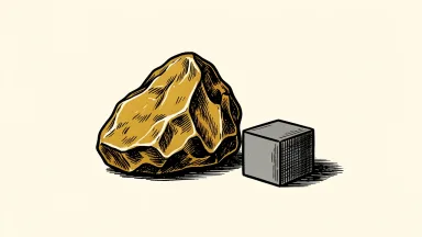 Barrick Mining is represented by a gold nugget next to a neutral gray cube, suggesting a downgraded rating.