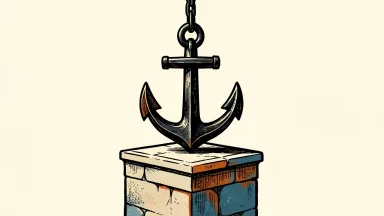 Vylor stock receives a valuation anchor from BofA: a heavy iron anchor rests firmly on a stone pedestal with its chain pulled taut.
