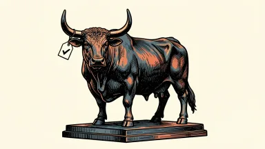 Evercore ISI initiates coverage on Charles Schwab; a bronze bull with a checkmark tag.