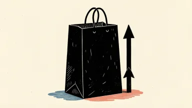 China retail sales beat forecasts; a shopping bag with an upward arrow suggests growth.