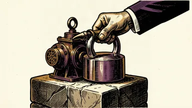 Dover stock receives a bullish overweight rating: industrial equipment on a pedestal being supported by a heavy weight.