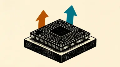 Nasdaq 100 and S&P 500 futures rise ahead of tech earnings: a large semiconductor chip on a pedestal with two upward-pointing arrows rising behind it.