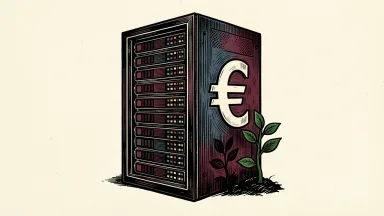 Digital Realty prices 1 billion euro notes for green projects: a server rack with a euro symbol and a small green plant growing at its base.
