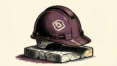 Universal Safety Products rebrands to DeFi Cap Markets: an industrial safety helmet with a blockchain link icon carved into its side.