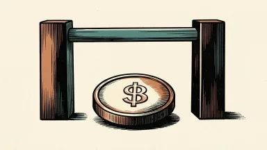Top Wealth Group facing Nasdaq minimum bid price requirements: a large smooth coin sits below a horizontal compliance bar supported by two pillars.