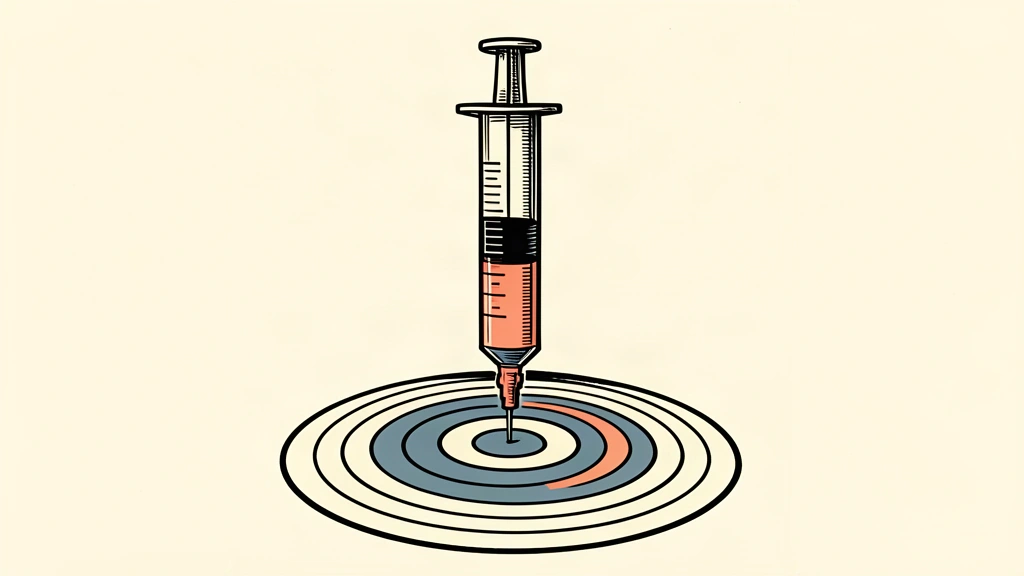A minimalist illustration of a syringe needle hitting the exact center of a target, representing a clinical trial meeting its primary endpoint.