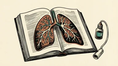 United Therapeutics data presentation depicted by a medical journal with a lung silhouette and a nebulizer vial.